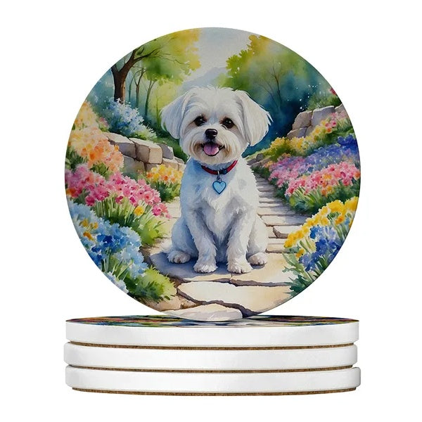 KFX-7768509 Silky Terrier Absorbent Sandstone Coasters - Set of 4 with Cork Backing for Home Decor