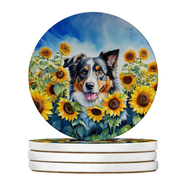 KFX-7768509 Silky Terrier Absorbent Sandstone Coasters - Set of 4 with Cork Backing for Home Decor
