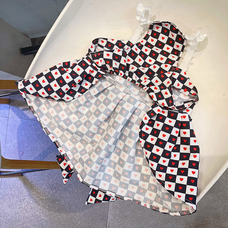 KFX-7768637 Bichon Fashion Black and White Checkerboard Spring-Summer Skirt for Pets