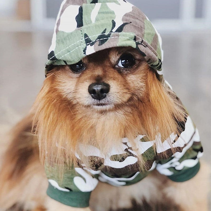 KFX-7769405 Cotton Camouflage Hooded Sweater for Dogs in Blue, Green, and Pink