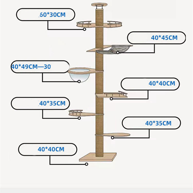 KFX-7770301 Stylish Solid Pine Cat Climbing Frame with Space Capsule and Hammocks