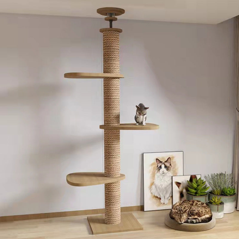 KFX-7770301 Stylish Solid Pine Cat Climbing Frame with Space Capsule and Hammocks