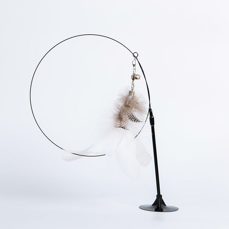 KFX-7771837 Suction Cup Cat Teaser Stick with Elastic Steel Wire and Feather Ends