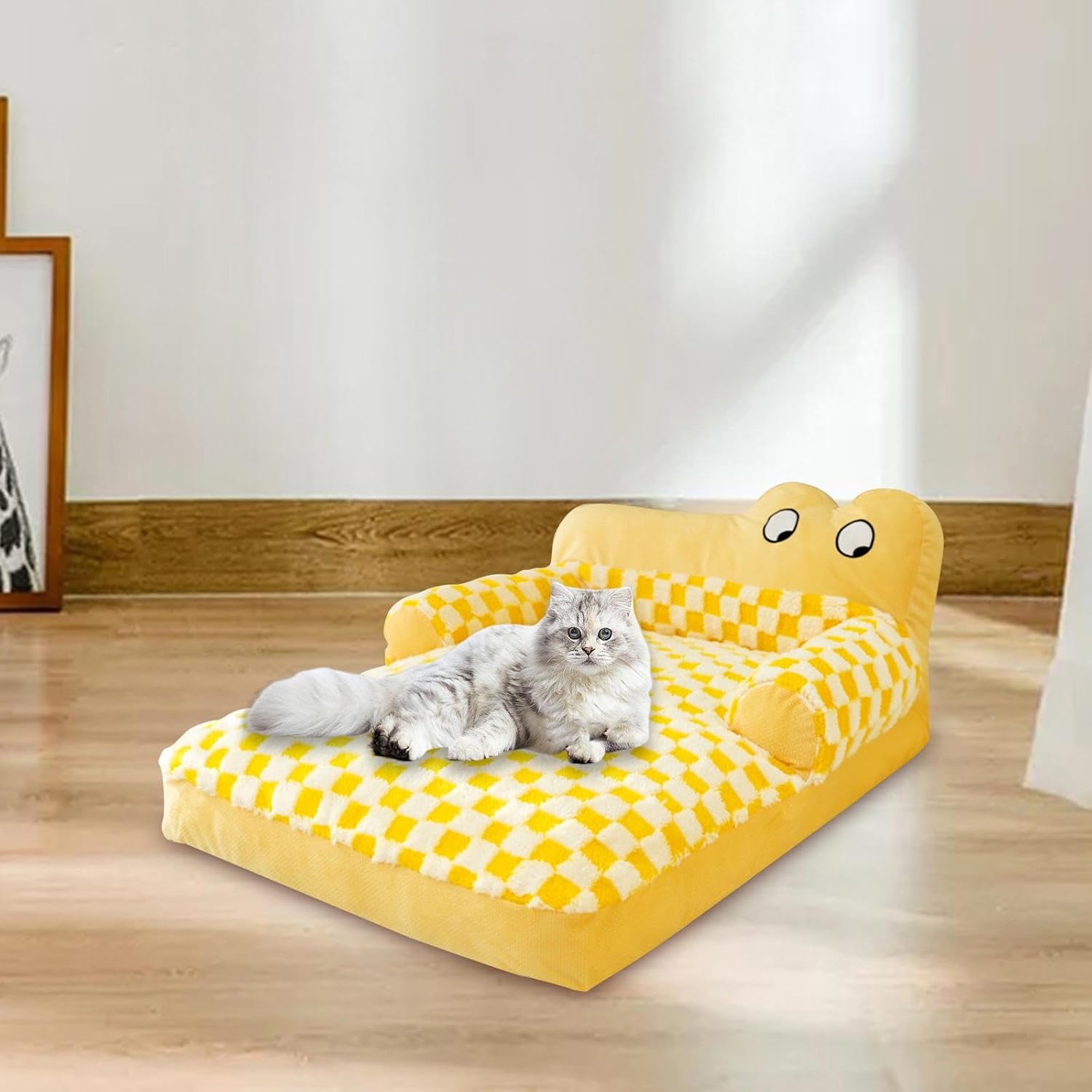 KFX-7774269 Washable Plush Dog Sofa Bed with Antislip Base for Cats and Small Dogs, Multiple Sizes Available