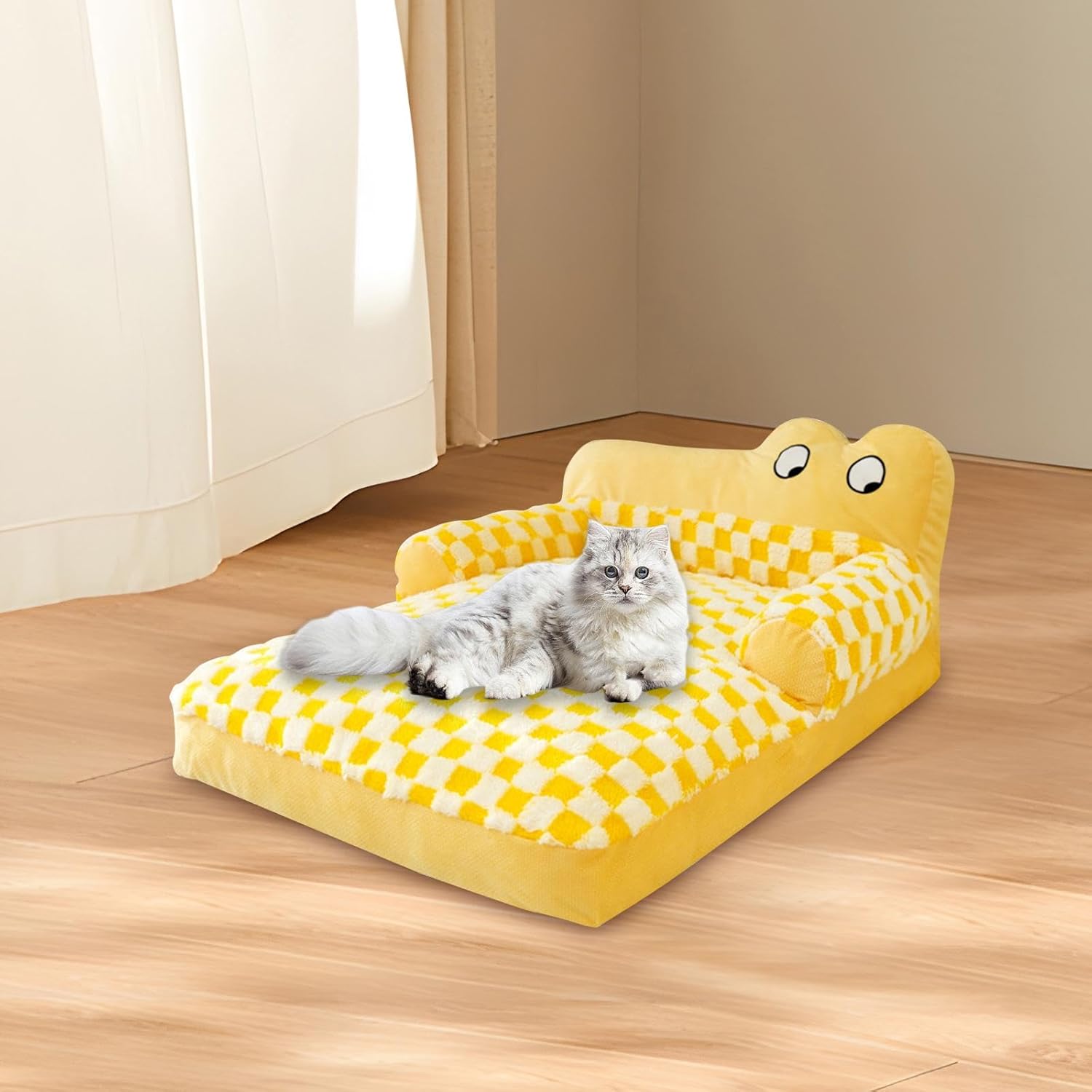 KFX-7774269 Washable Plush Dog Sofa Bed with Antislip Base for Cats and Small Dogs, Multiple Sizes Available