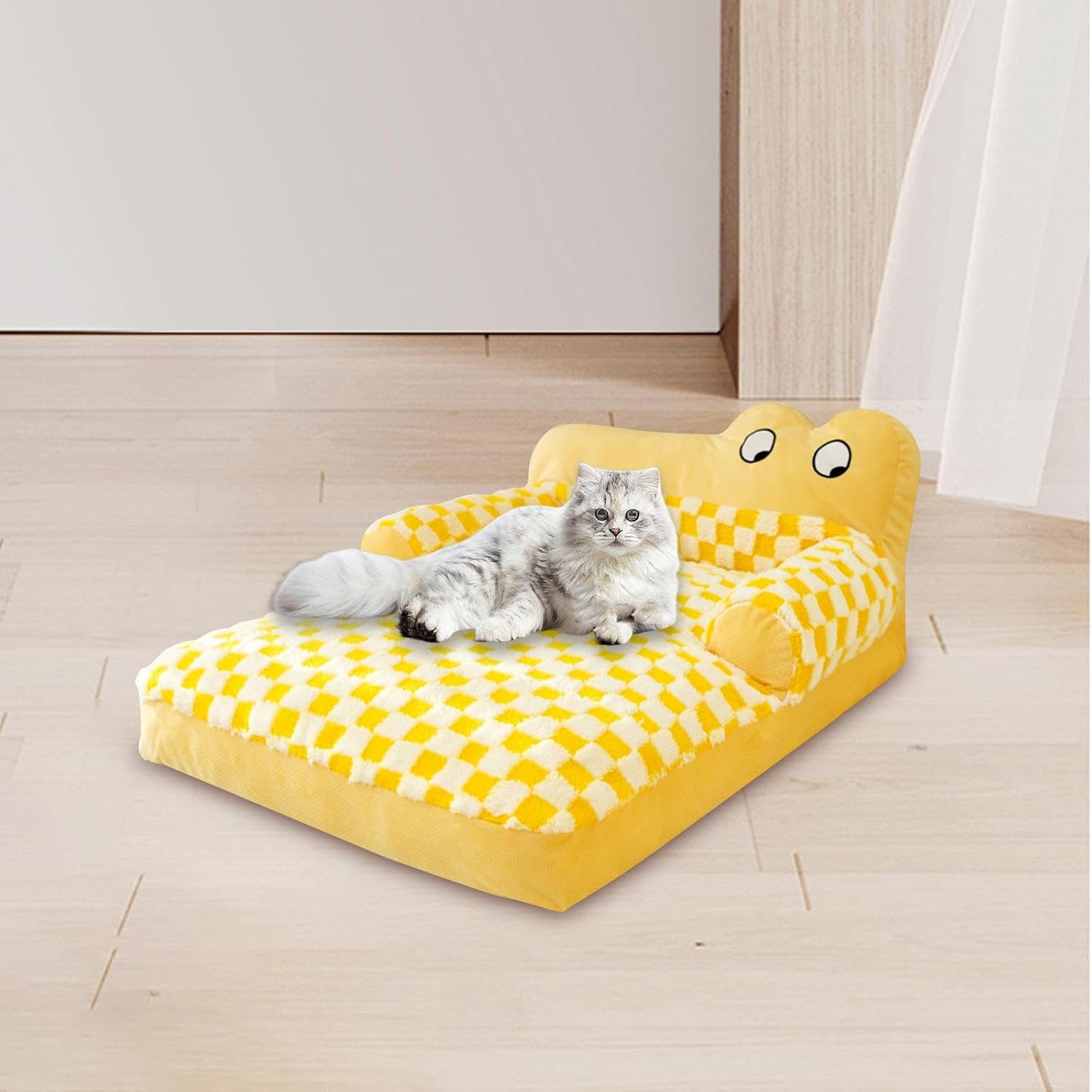 KFX-7774269 Washable Plush Dog Sofa Bed with Antislip Base for Cats and Small Dogs, Multiple Sizes Available