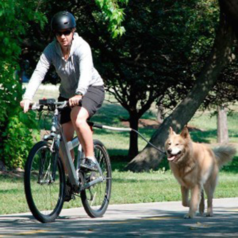 KFX-7776573 Hands-Free Dog Traction Rope for Bicycles - Adjustable Nylon Leash with Stainless Steel Handle, 44 cm Length, Stretches to 190 cm