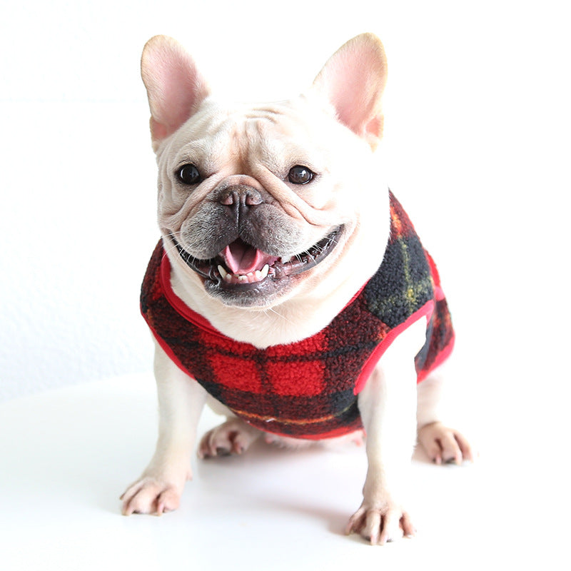 KFX-7777341 French Red Checkered Double Layer Vest for Dogs - Casual Two-Legged Clothing in Sizes XS-XXL