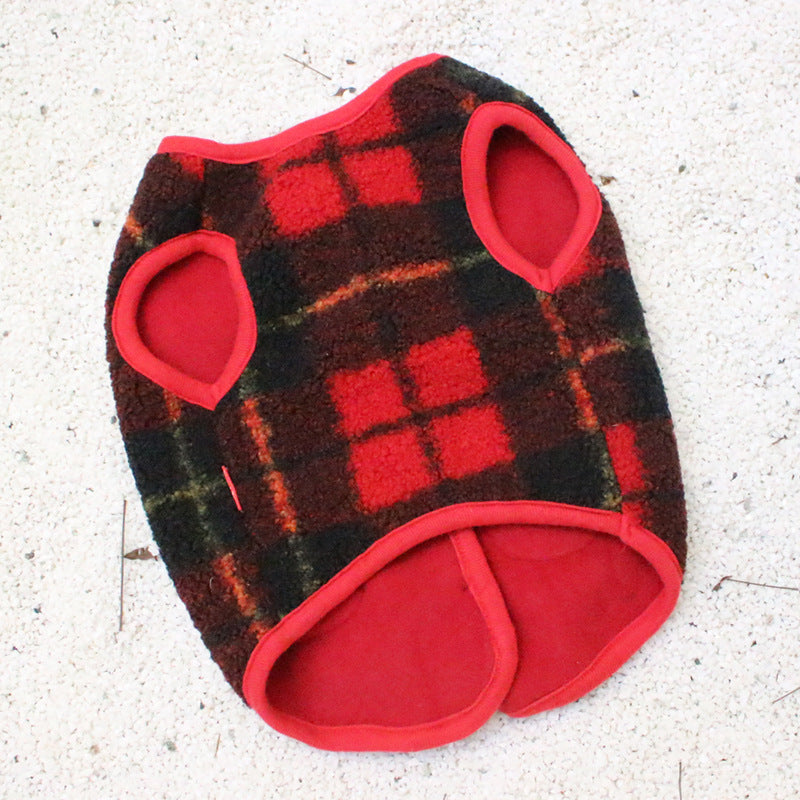 KFX-7777341 French Red Checkered Double Layer Vest for Dogs - Casual Two-Legged Clothing in Sizes XS-XXL