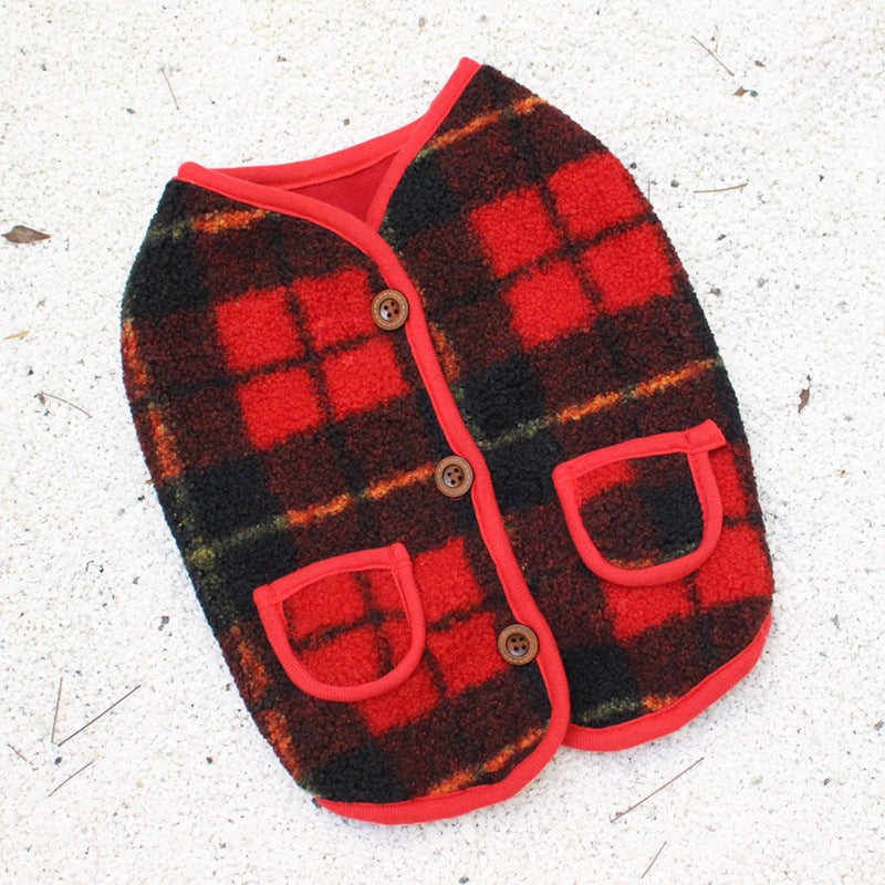 KFX-7777341 French Red Checkered Double Layer Vest for Dogs - Casual Two-Legged Clothing in Sizes XS-XXL