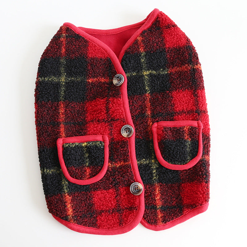 KFX-7777341 French Red Checkered Double Layer Vest for Dogs - Casual Two-Legged Clothing in Sizes XS-XXL