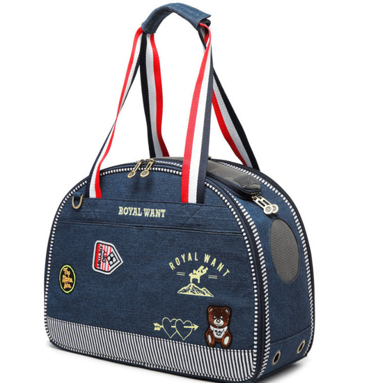 KFX-7779005 Portable Japanese Style Pet Diaper Bag - Denim, Cartoon Pattern, Medium Hard, 43cm x 20cm x 30cm