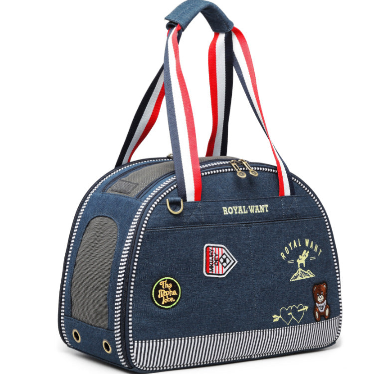 KFX-7779005 Portable Japanese Style Pet Diaper Bag - Denim, Cartoon Pattern, Medium Hard, 43cm x 20cm x 30cm