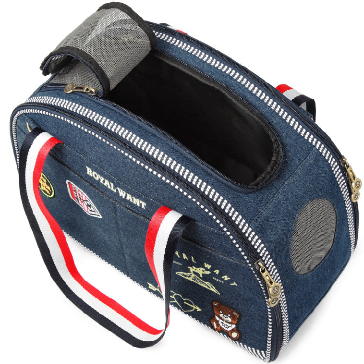 KFX-7779005 Portable Japanese Style Pet Diaper Bag - Denim, Cartoon Pattern, Medium Hard, 43cm x 20cm x 30cm