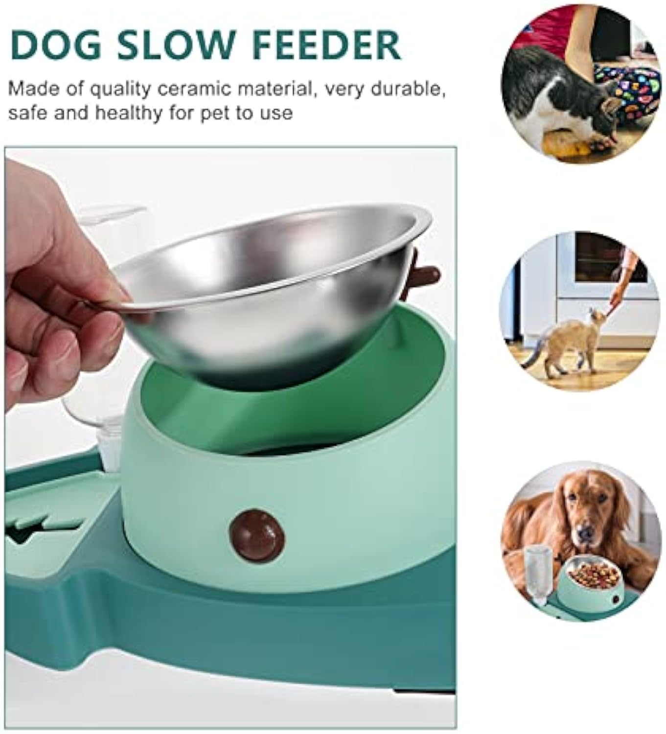 KFX-7780029 Automatic Slow Feeder Pet Bowl with Stainless Steel and Detachable Water Tray for Dogs and Cats