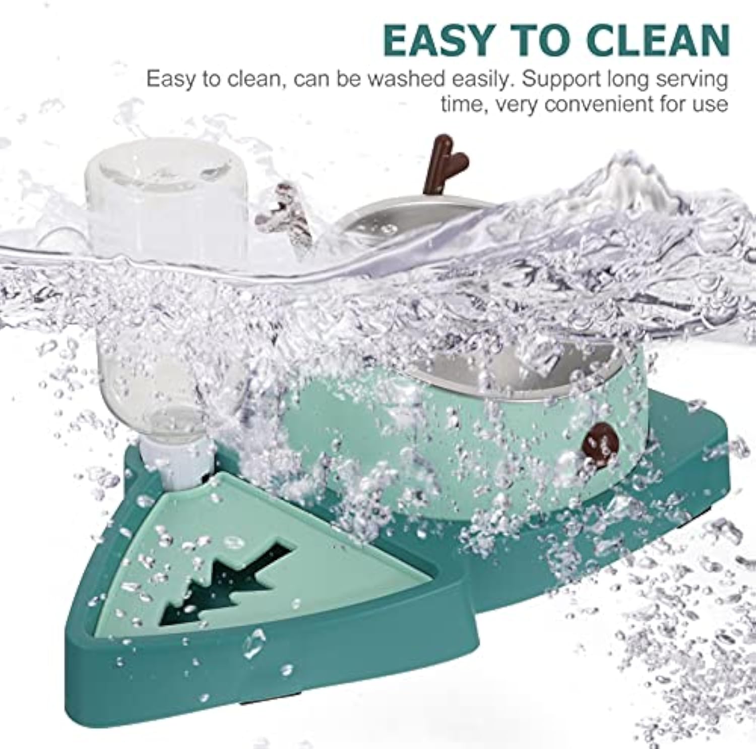 KFX-7780029 Automatic Slow Feeder Pet Bowl with Stainless Steel and Detachable Water Tray for Dogs and Cats