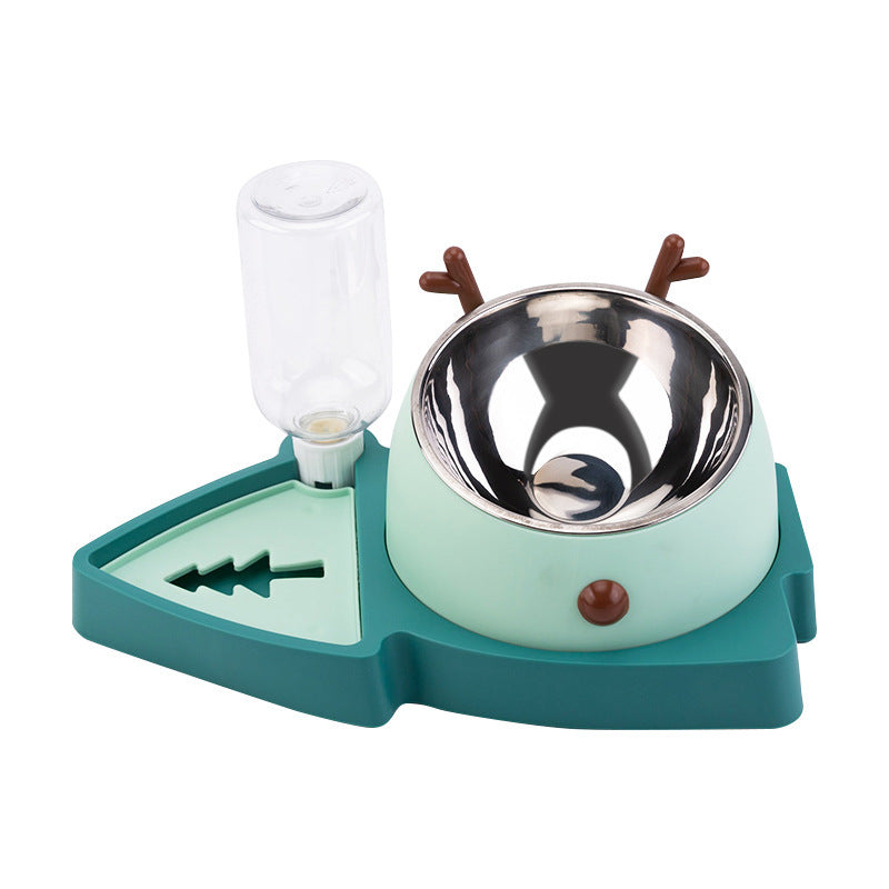 KFX-7780029 Automatic Slow Feeder Pet Bowl with Stainless Steel and Detachable Water Tray for Dogs and Cats