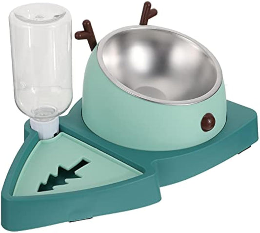 KFX-7780029 Automatic Slow Feeder Pet Bowl with Stainless Steel and Detachable Water Tray for Dogs and Cats