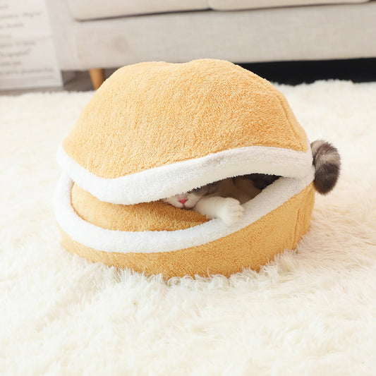 KFX-7782589 Universal Semi-Closed Cat Nest for All Seasons - Lined with PP Cotton, S/M Sizes Available