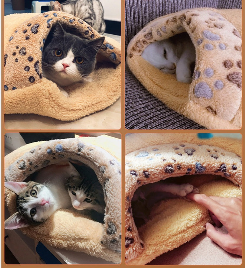 KFX-7782589 Universal Semi-Closed Cat Nest for All Seasons - Lined with PP Cotton, S/M Sizes Available