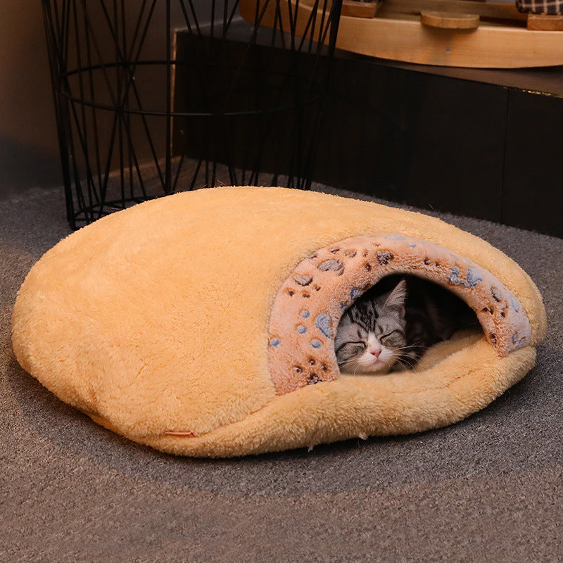 KFX-7782589 Universal Semi-Closed Cat Nest for All Seasons - Lined with PP Cotton, S/M Sizes Available