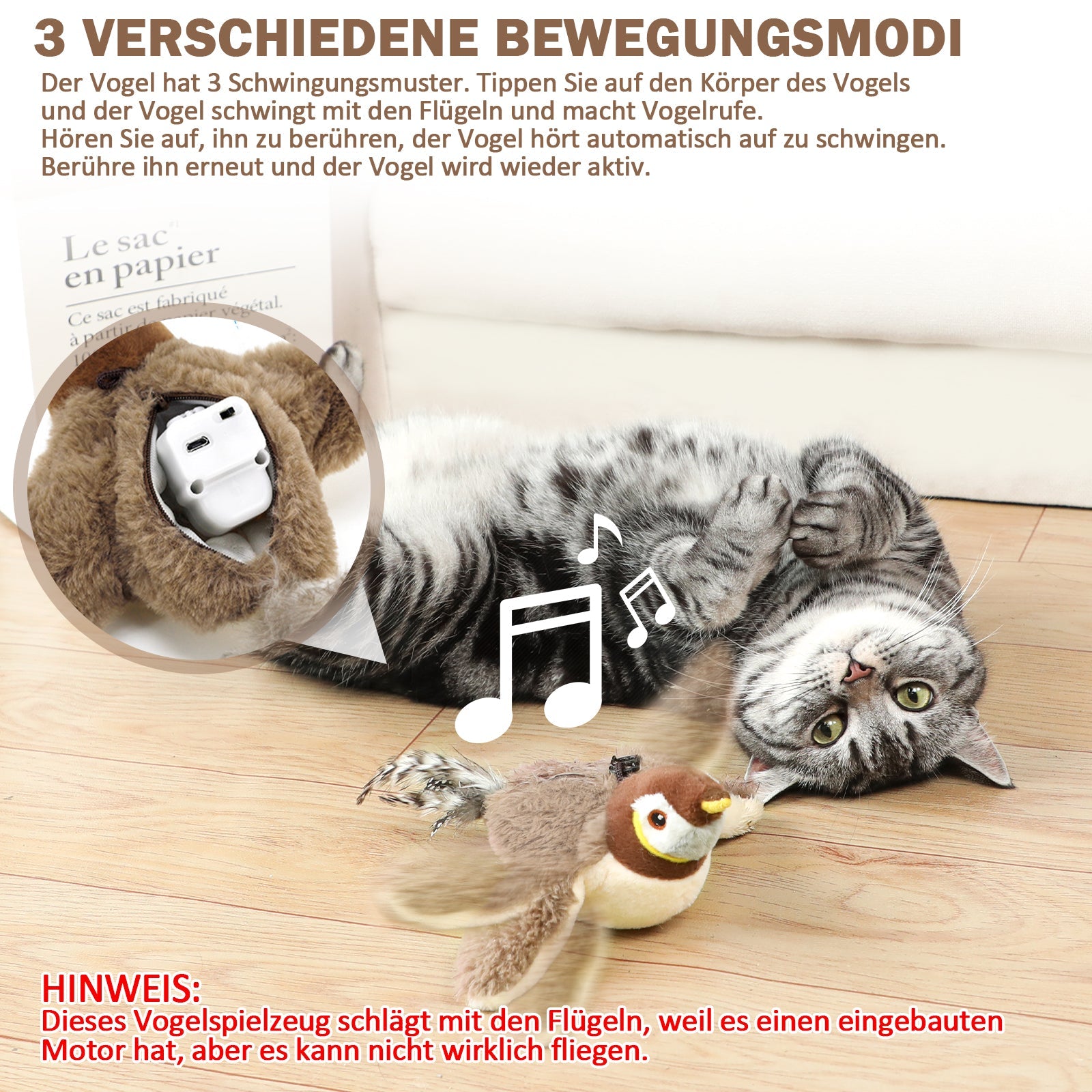 KFX-7783357 Interactive Automatic Cat Toy with Catnip - Rechargeable Bird Toy for Smart Play and Self-Entertainment