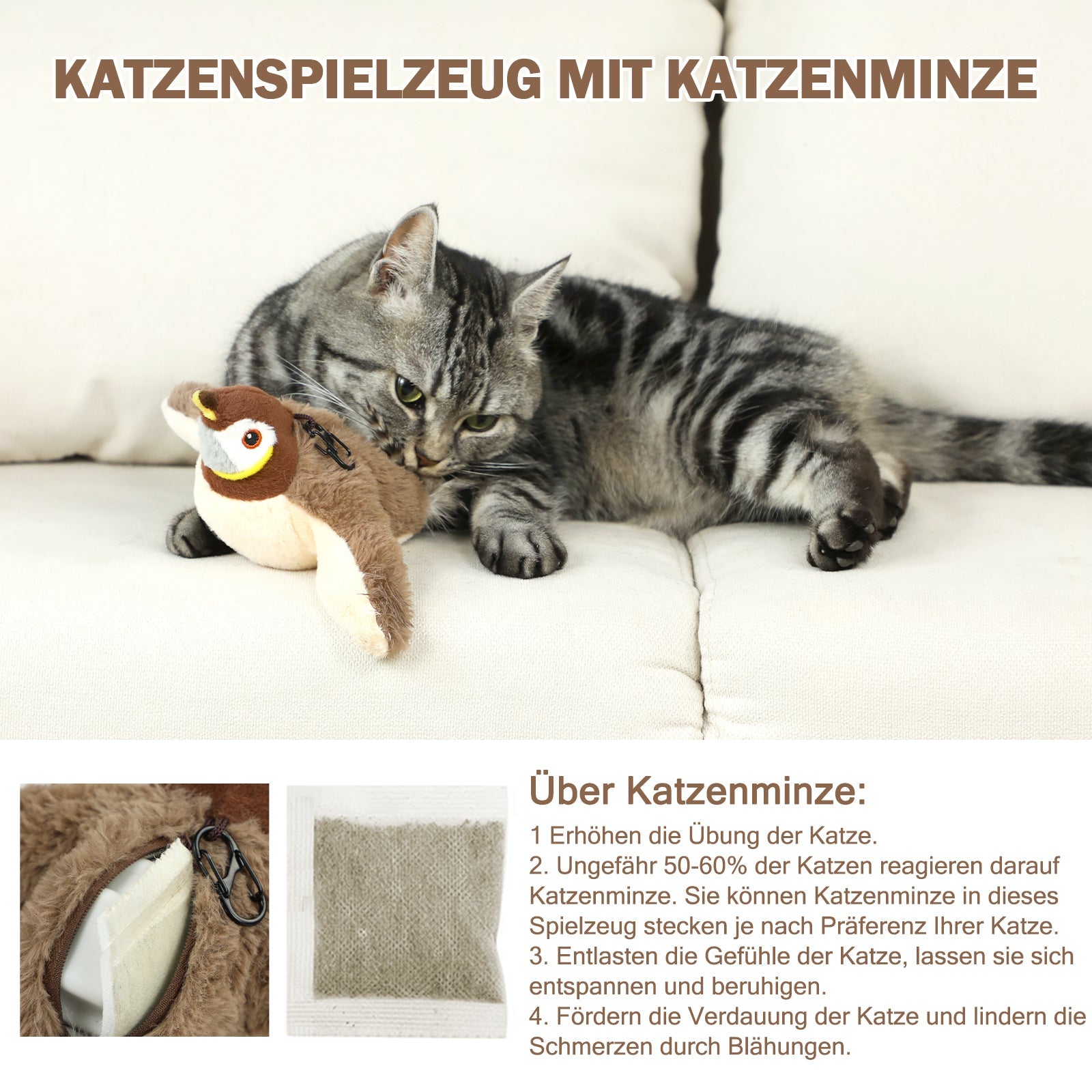 KFX-7783357 Interactive Automatic Cat Toy with Catnip - Rechargeable Bird Toy for Smart Play and Self-Entertainment