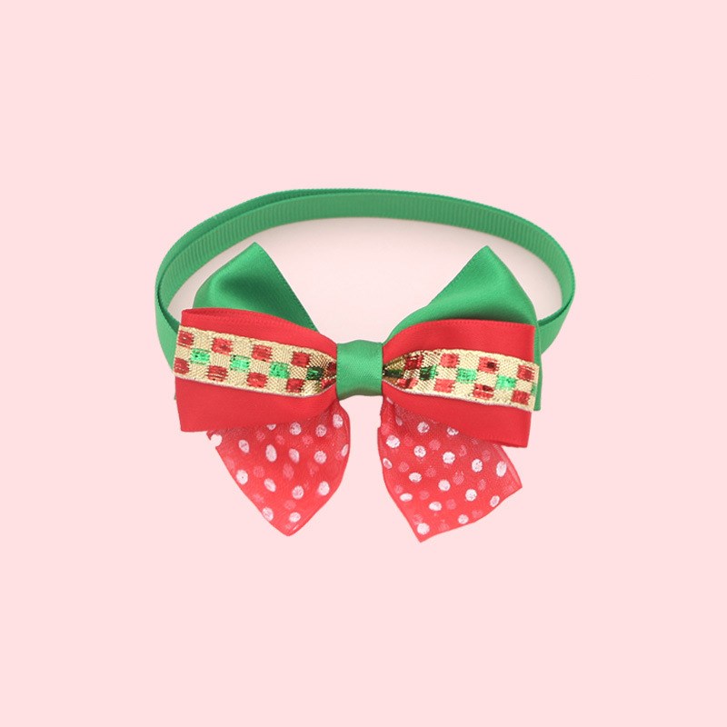 KFX-7784509 Christmas Adjustable Pet Collar with Bow Tie for Dogs and Cats - Festive Holiday Neck Strap