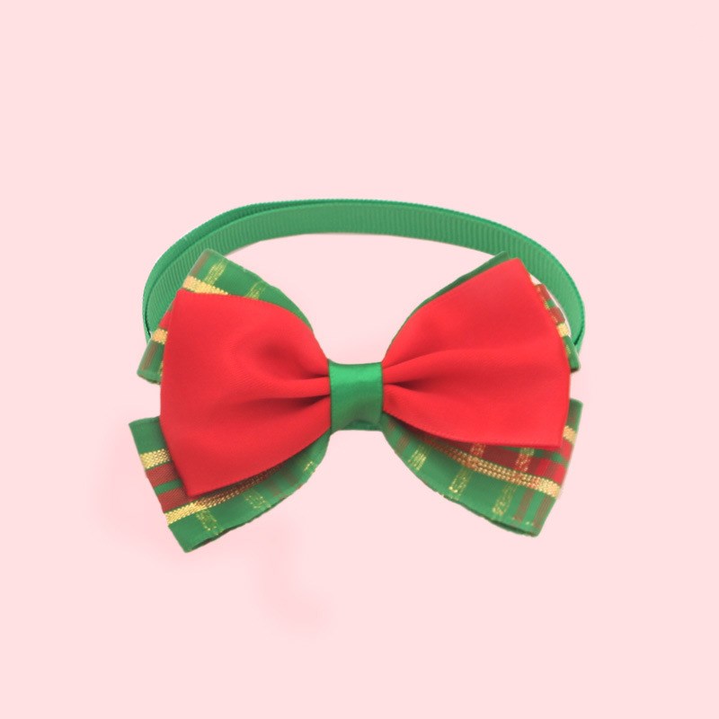 KFX-7784509 Christmas Adjustable Pet Collar with Bow Tie for Dogs and Cats - Festive Holiday Neck Strap