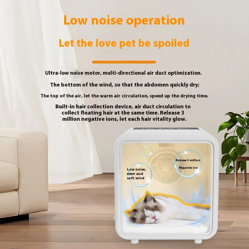 KFX-778579 Intelligent 66L Pet Dryer Box with PTC Heating, Low Noise, and Remote Control for Cat Grooming