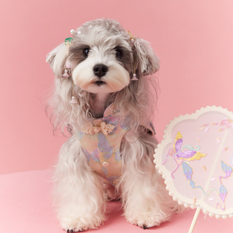 KFX-7787069 Pet Sleeveless Cheongsam Dress with Pendant for Small Dogs - Neo-Chinese Style Fashion