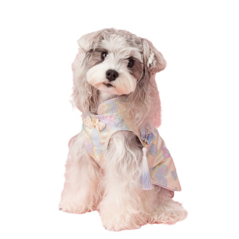 KFX-7787069 Pet Sleeveless Cheongsam Dress with Pendant for Small Dogs - Neo-Chinese Style Fashion