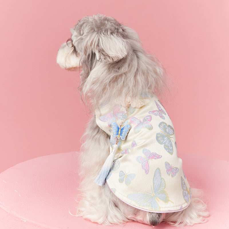 KFX-7787069 Pet Sleeveless Cheongsam Dress with Pendant for Small Dogs - Neo-Chinese Style Fashion
