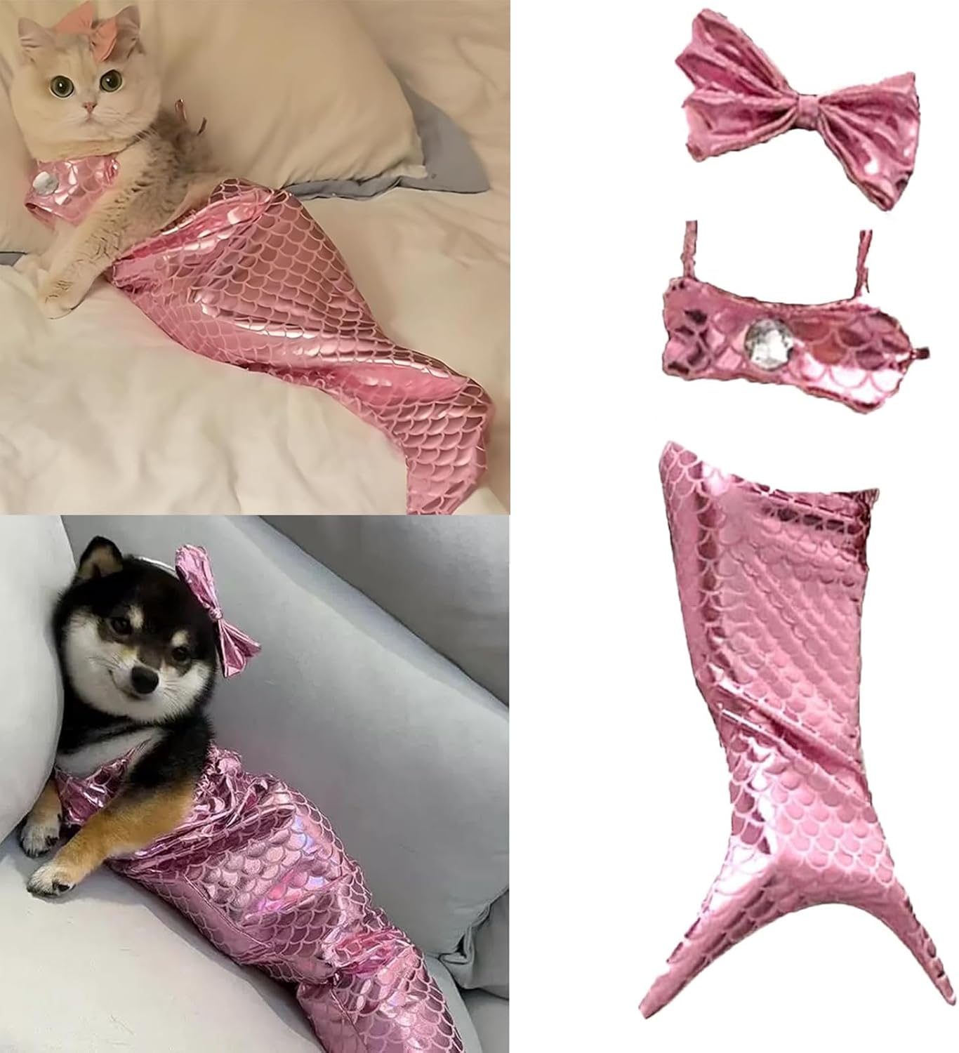 KFX-7787965 Pet Mermaid Fishtail Costume for Cats and Dogs - Cute Underwater Dress for Playtime and Photos
