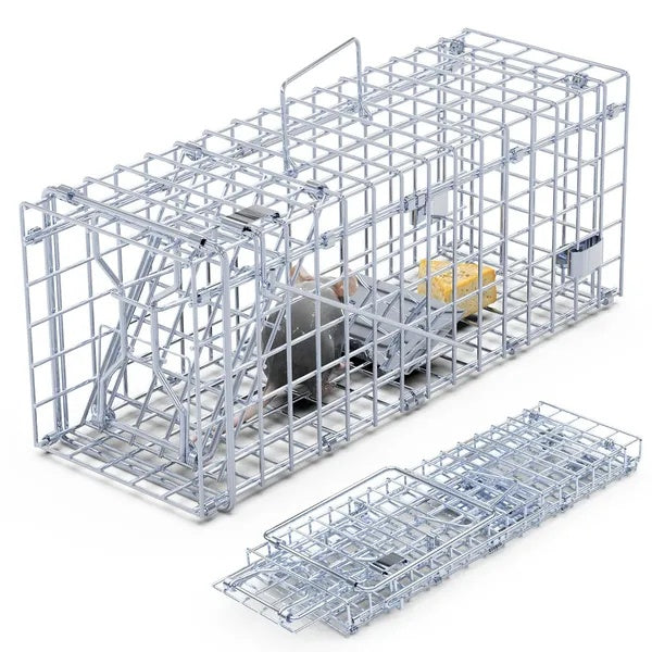 KFX-7791933 Humane Foldable Rat Trap Cage - Live Rodent Catcher with Galvanized Iron Construction