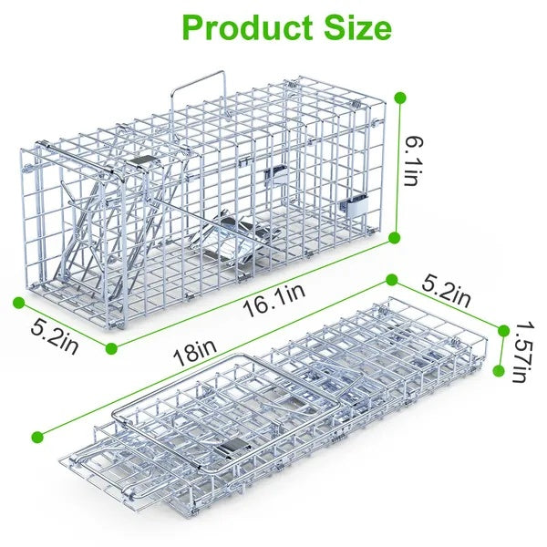 KFX-7791933 Humane Foldable Rat Trap Cage - Live Rodent Catcher with Galvanized Iron Construction