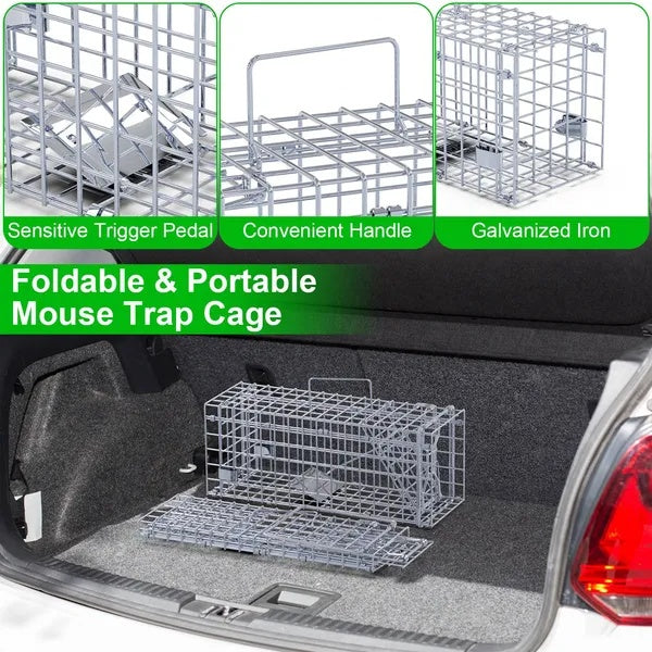 KFX-7791933 Humane Foldable Rat Trap Cage - Live Rodent Catcher with Galvanized Iron Construction
