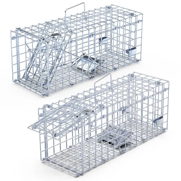 KFX-7791933 Humane Foldable Rat Trap Cage - Live Rodent Catcher with Galvanized Iron Construction
