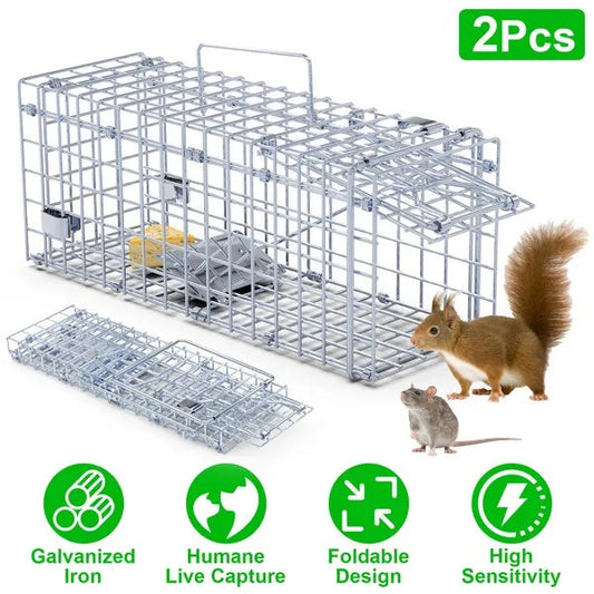 KFX-7791933 Humane Foldable Rat Trap Cage - Live Rodent Catcher with Galvanized Iron Construction
