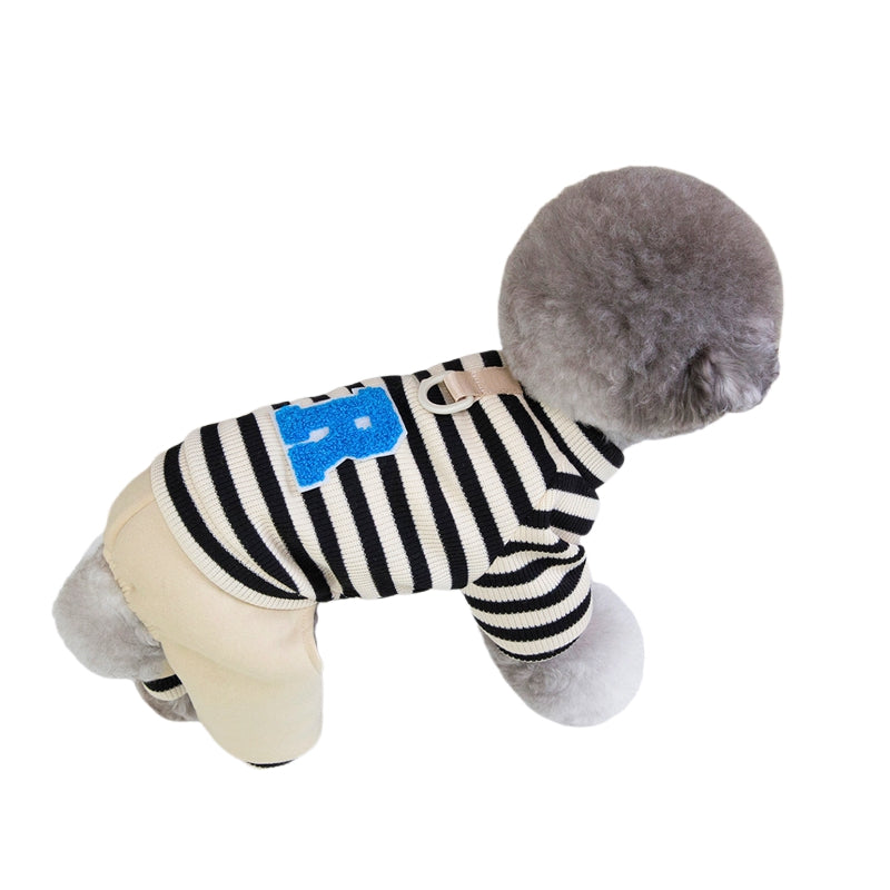 KFX-7792829 Cozy Striped Knit Four-Leg Jumpsuit for Small and Medium Dogs