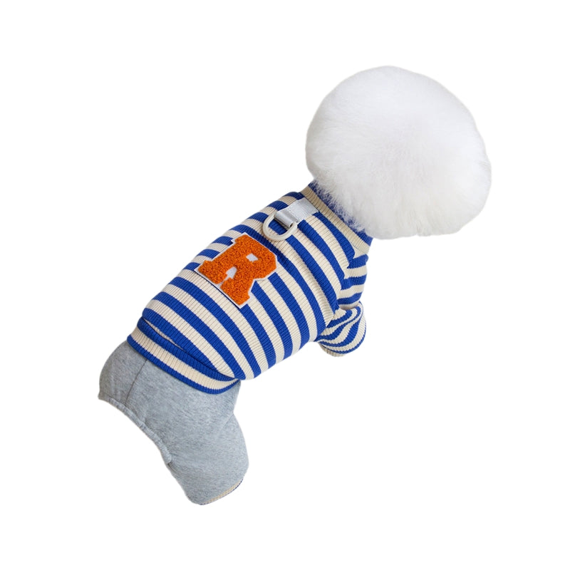 KFX-7792829 Cozy Striped Knit Four-Leg Jumpsuit for Small and Medium Dogs