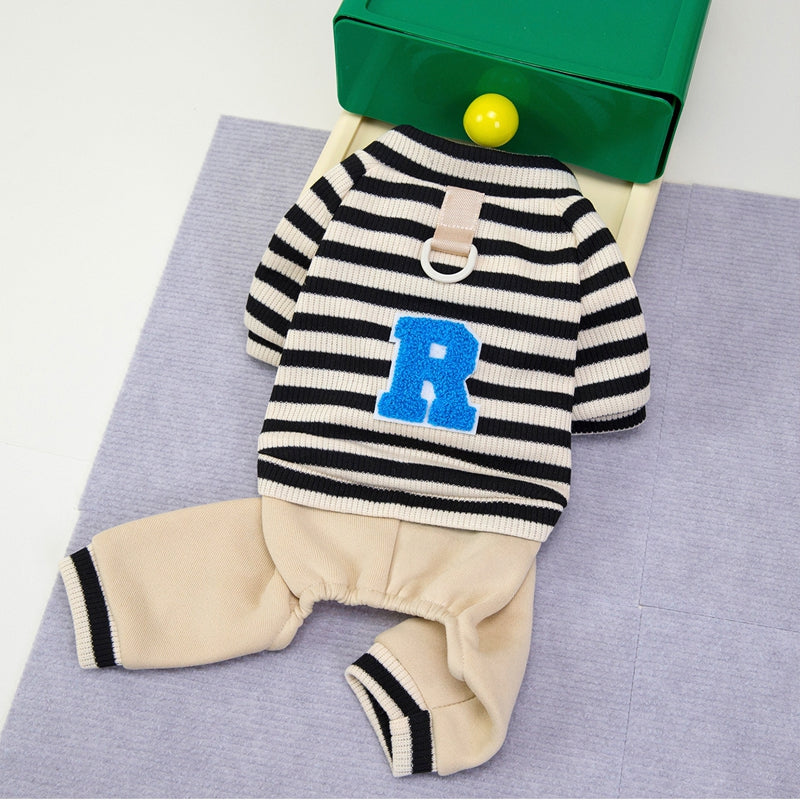 KFX-7792829 Cozy Striped Knit Four-Leg Jumpsuit for Small and Medium Dogs
