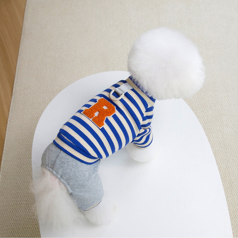 KFX-7792829 Cozy Striped Knit Four-Leg Jumpsuit for Small and Medium Dogs