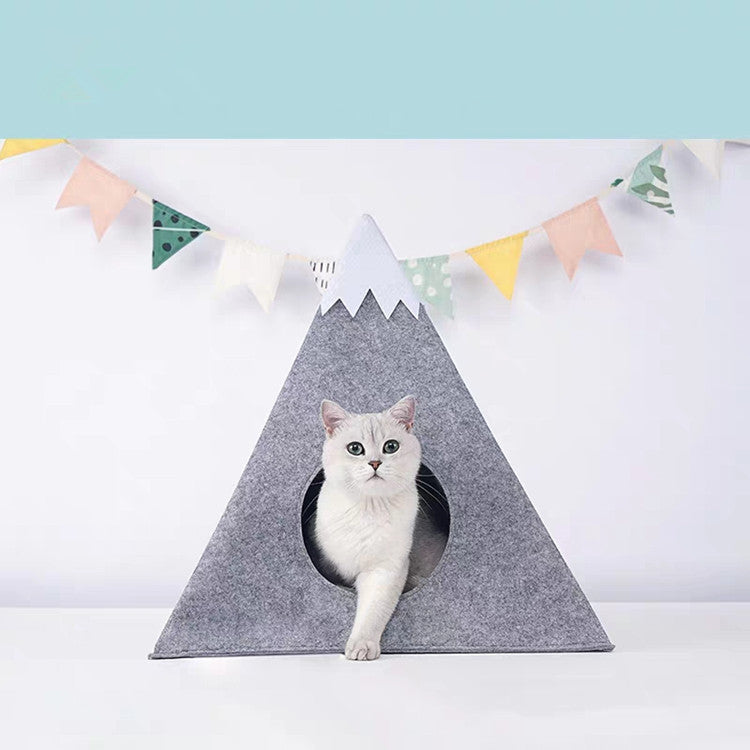 KFX-7793085 Snow Mountain Style Semi-Enclosed Felt Pet Kennel - Light Grey 47x57x47cm