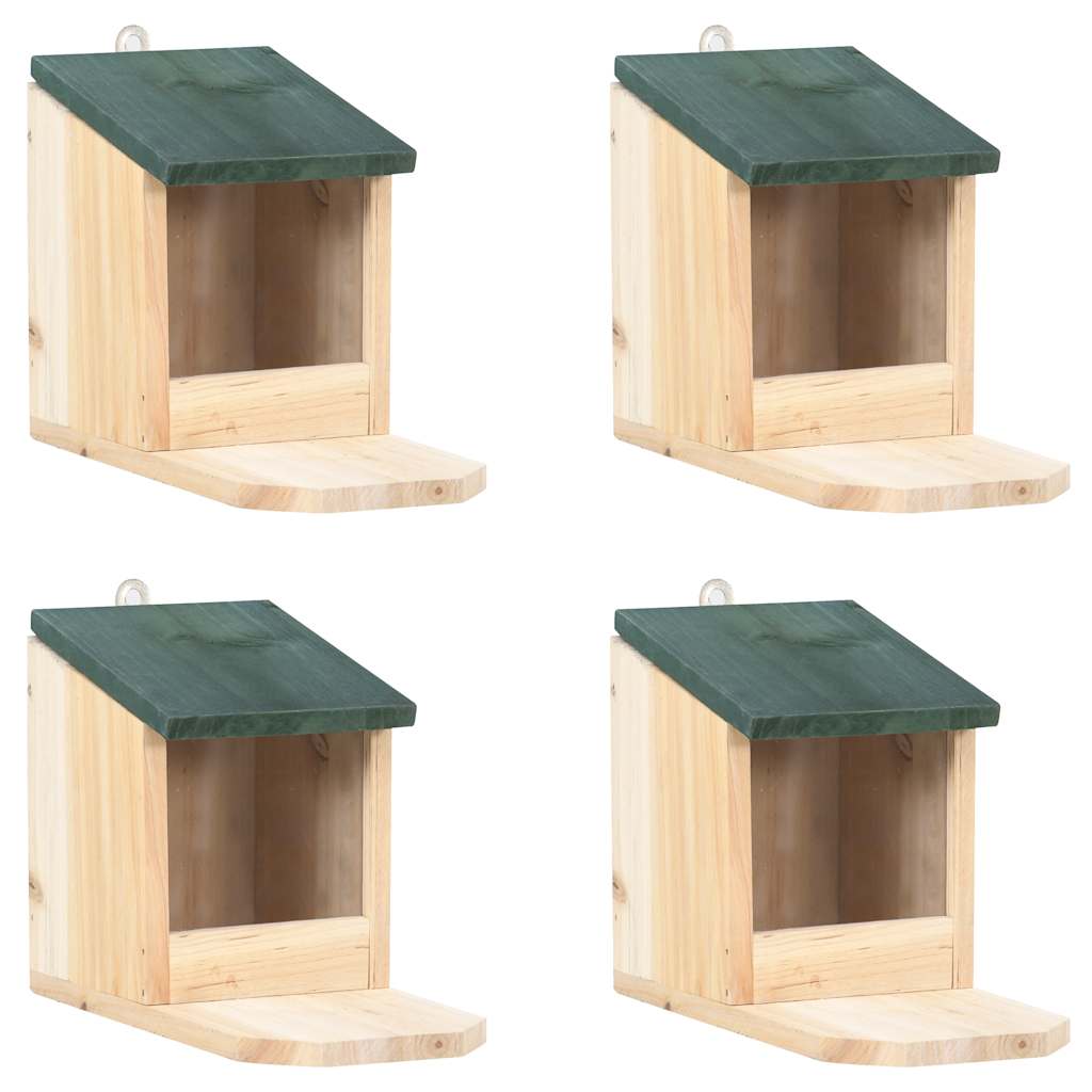 KFX-7795645 Wooden Squirrel Feeders Set of 4, Fir Wood with Hinged Roof and PVC Panel