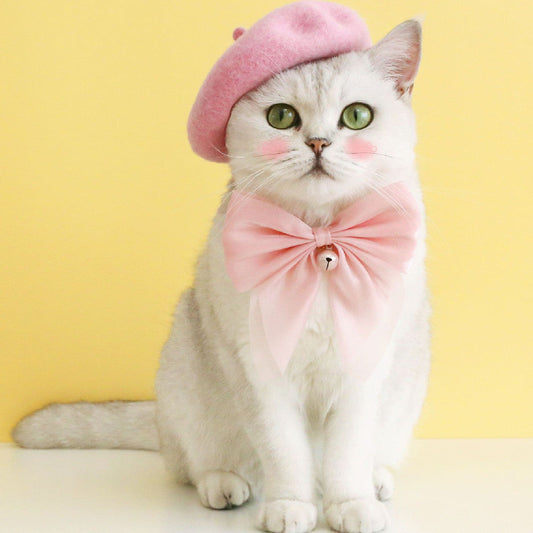KFX-7796029 Pet Cat and Dog Accessory Set - Monochrome Cashmere Necklet with Wool Caps and Bow Collar