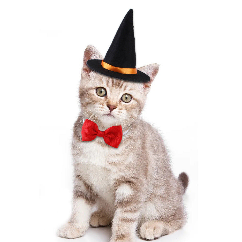 KFX-7796285 Halloween Pet Costume with Wizard Hat and Bow Tie, Red and Black Cloth, One Size