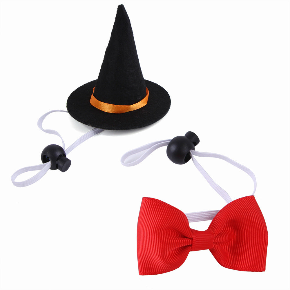 KFX-7796285 Halloween Pet Costume with Wizard Hat and Bow Tie, Red and Black Cloth, One Size