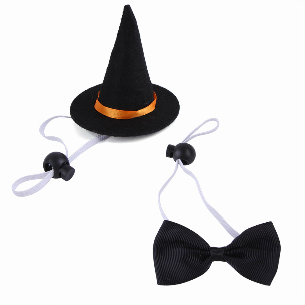 KFX-7796285 Halloween Pet Costume with Wizard Hat and Bow Tie, Red and Black Cloth, One Size