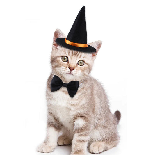 KFX-7796285 Halloween Pet Costume with Wizard Hat and Bow Tie, Red and Black Cloth, One Size